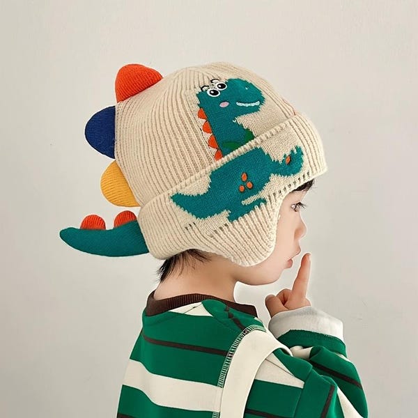 Dinosaur Winter Hat with Ear Flaps: Cozy Fleece-Lined Kids' Beanie, Best Christmas Gift for Kids