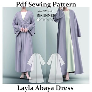 Layla Abaya PDF Sewing Pattern – Modest Dress with Flare Sleeve Option – Beginner Friendly Digital Download