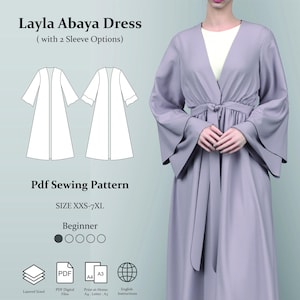 Patron de couture PDF Layla Abaya : robe modeste à manches évasées (téléchargement numérique)