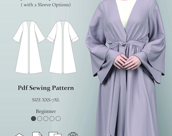 Layla Abaya PDF Sewing Pattern: Modest Dress with Flare Sleeve (PDF Digital Download)