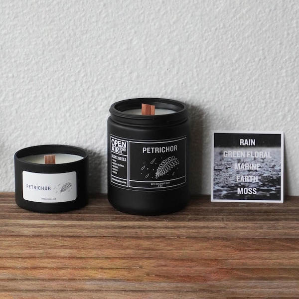 Petrichor- Scented Wood Wick Candle