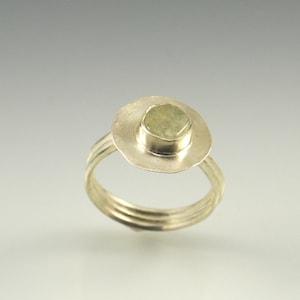 aquamarine ring Single rough aquamarine in silver bezel Raw stone and silver ring bezel set round stone with twisted wire band hammered wire