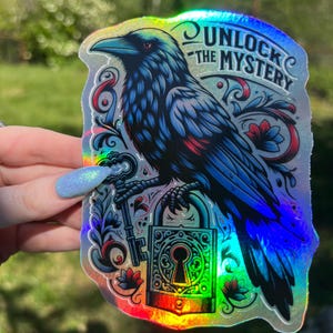 Holografische sticker gotische kraai: ontgrendel het mysterie