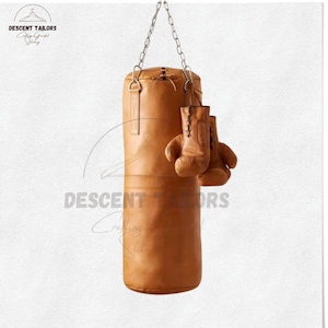 sac de boxe en cuir vintage avec gants de boxe, sac de boxe d'entraînement, kickboxing MMA, sac de sable fait main, sac lourd en peau de vache, sac de sport