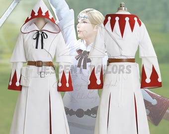 White Mage Cosplay | Cotton Robe, Leather Belt, Hooded Outfit