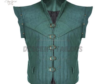 Flynn Rider Vest for Men | Blue Green Canvas Anime Cosplay | Renaissance Pirate Jerkin Halloween, LARP, Stage & Fantasy Events