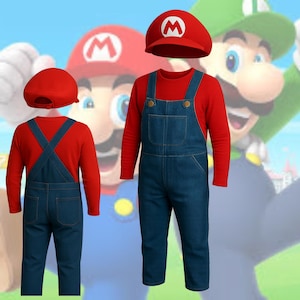 Disfraz de Mario para adultos / Disfraz de Super fontanero / Disfraz de videojuego para Halloween y Comic Con / Disfraz de jugador unisex