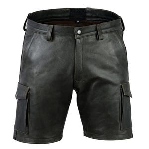 Men&#39;s Black Leather Cargo Shorts: Vintage Style Gym Shorts