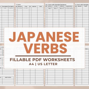 Mall för japanska verbkonjugationer, övningsblad | Ifyllbara PDF-arbetsblad för JLPT N5 N4 Utskrivbara A4 US Letter direktnedladdning