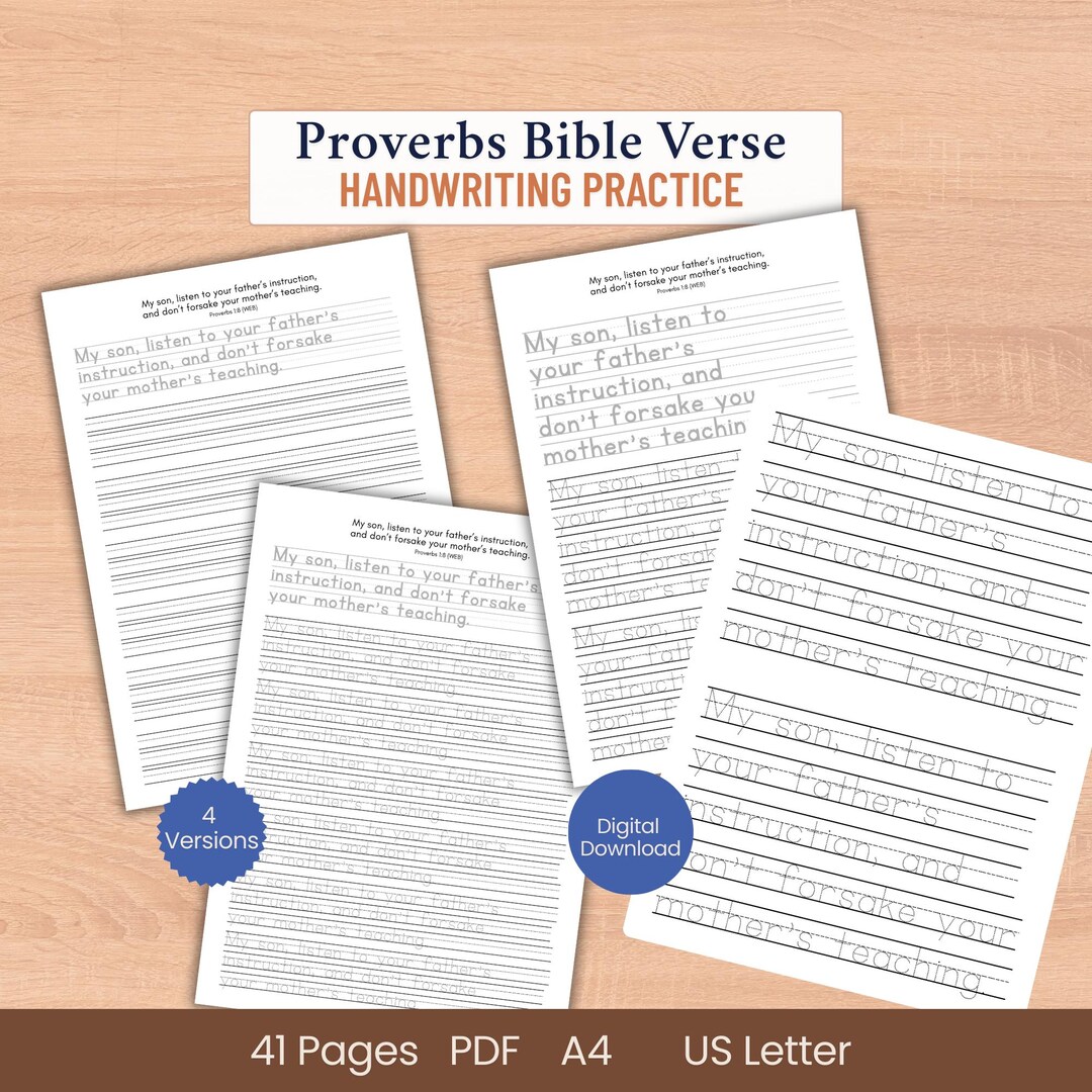 Proverbs Bible Verses Wisdom Practice Writing Worksheet Scripture