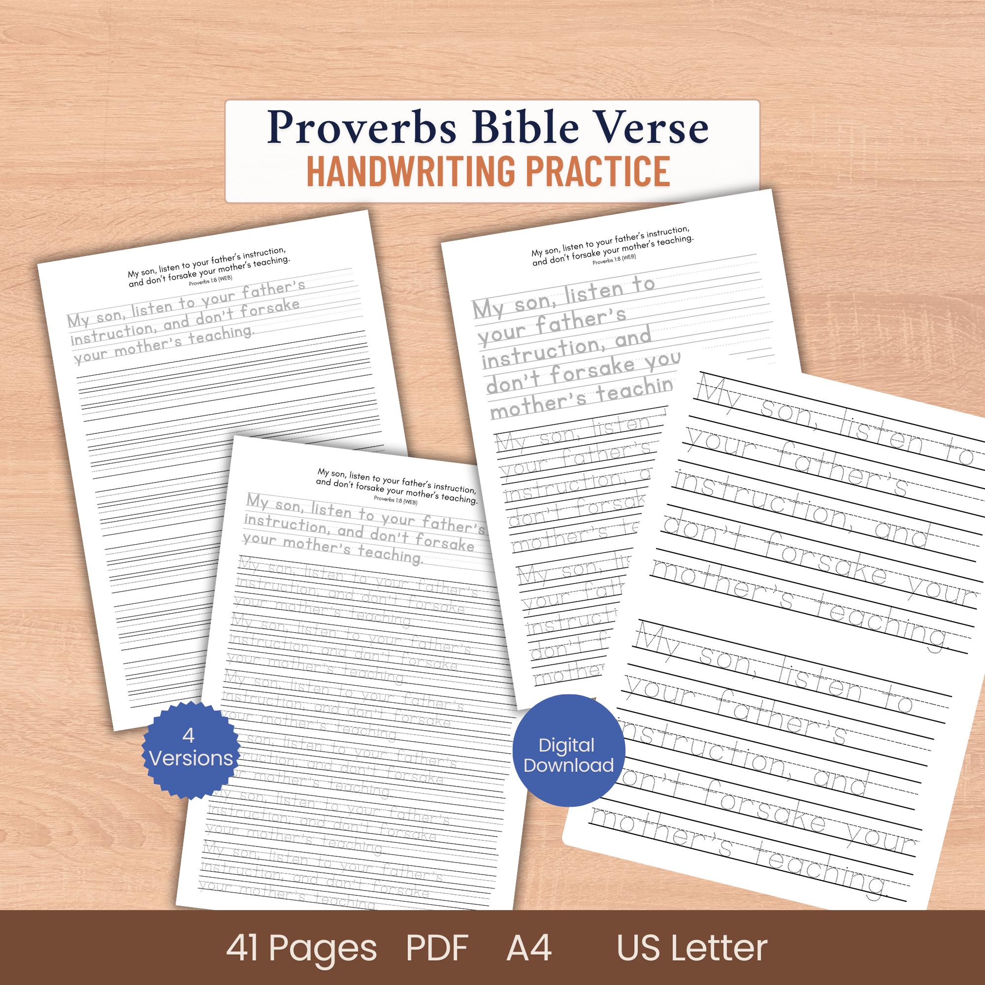 Proverbs Bible Verses Wisdom Practice Writing Worksheet Scripture ...