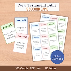Naam 3, Bijbel Game Card Nieuwe Testament Trivia Quiz Zondagsschool VBS Jeugdgroep Familieavond Christelijke studie Afdrukbare pdf Digitale download