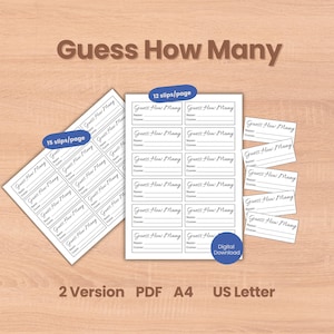 Guess How Many Template Printable Guessing Game Entry Slips Wedding Baby Shower Birthday Party Raffle Candy Jar Contest PDF Instant Download
