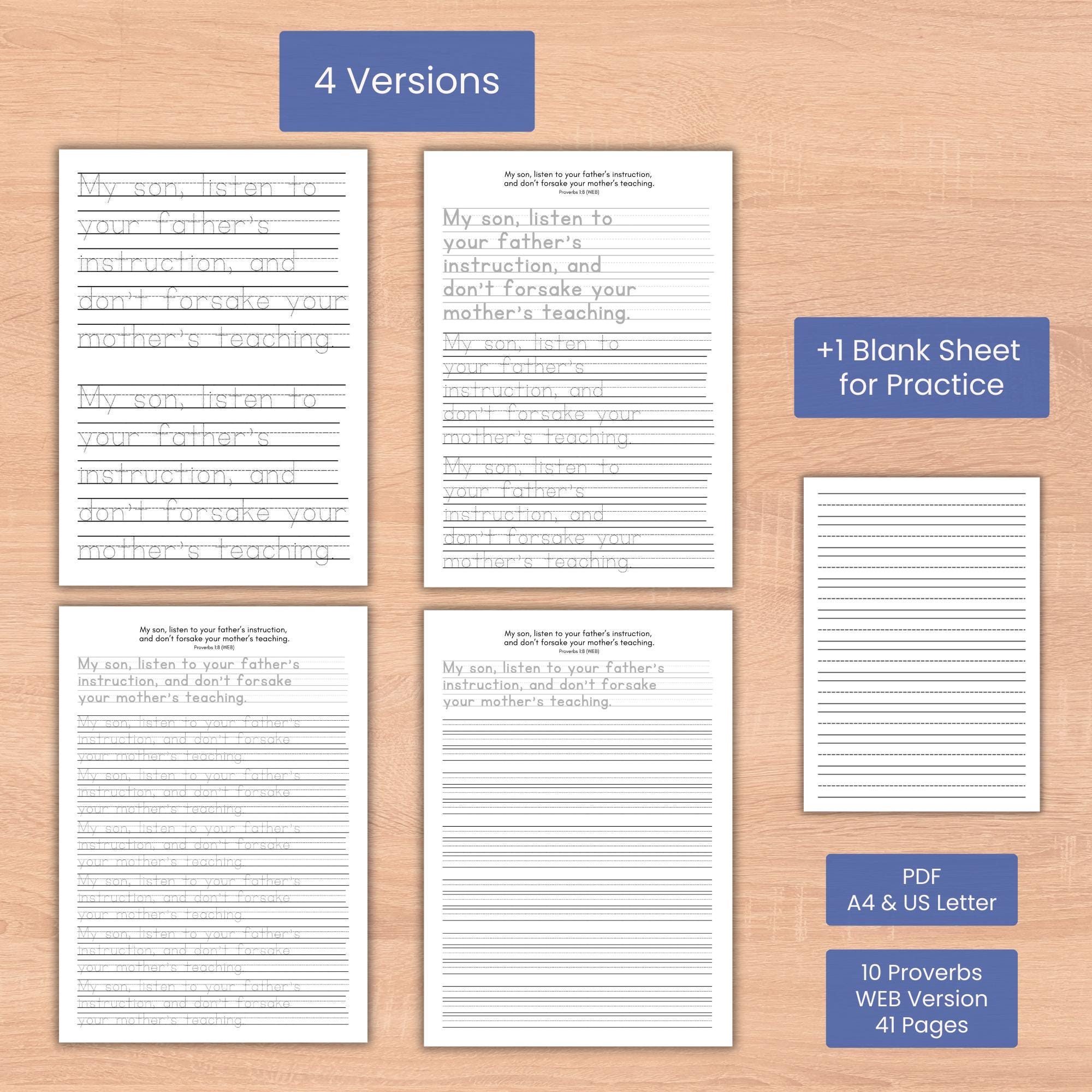 Proverbs Bible Verses Wisdom Practice Writing Worksheet Scripture ...