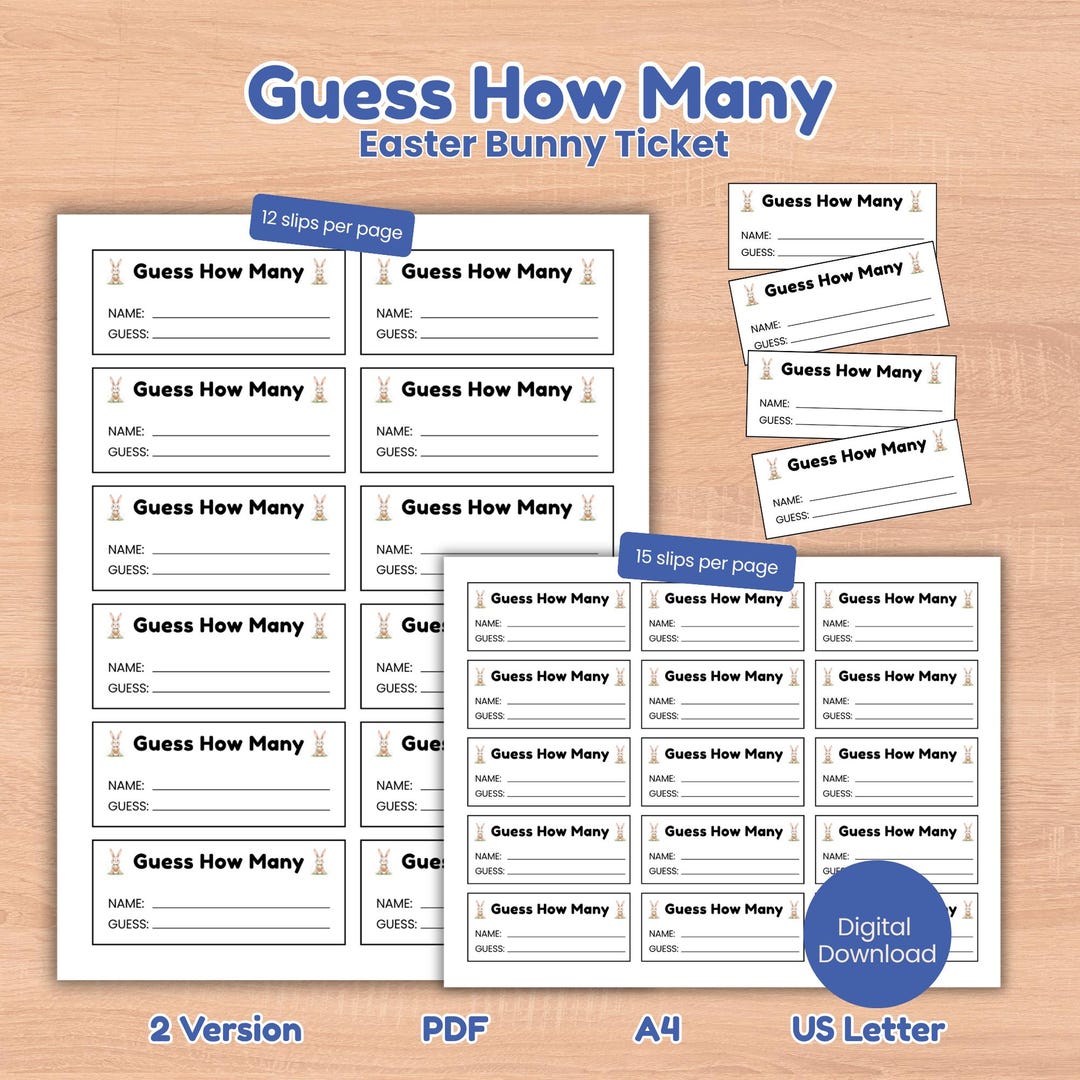 Guessing Raffle Easter Bunny Guess How Many Raffle Tickets Slips Cards Template ...