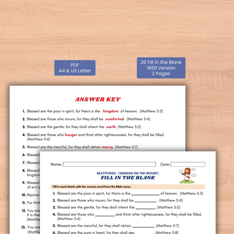 Beatitude Sermon on the Mount Bible Verse Fill in Blank Scripture ...