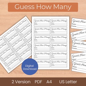 Plantilla imprimible para adivinar cuántos boletos, boletos de entrada para juegos de adivinanzas, bodas, baby showers, fiestas de cumpleaños, rifa, concurso de tarros de dulces, descarga instantánea en PDF