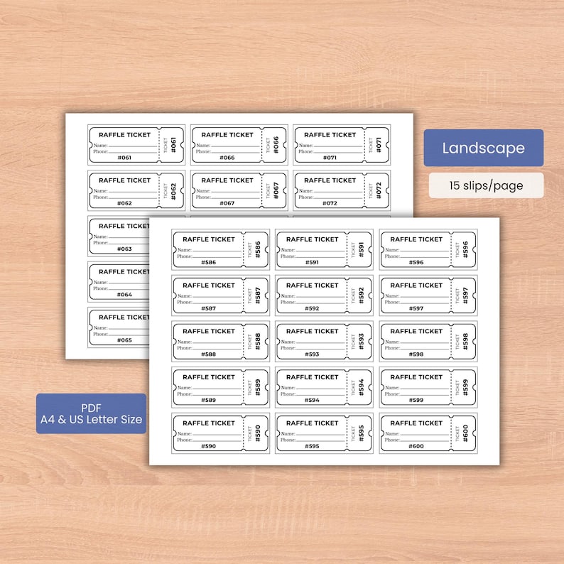Rustic Number For Raffle Raffle Ticket Numbers 1 to 600, Landscape Template Name Phone Entry ...
