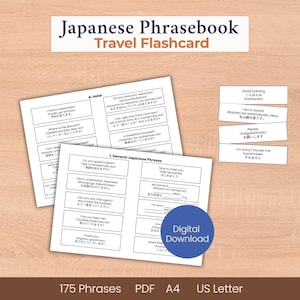 Japanese Phrasebook Travel Flashcards Essential Exploring Guide Printable PDF Japan Language Culture Solo Families Couples Tourist Visit A4