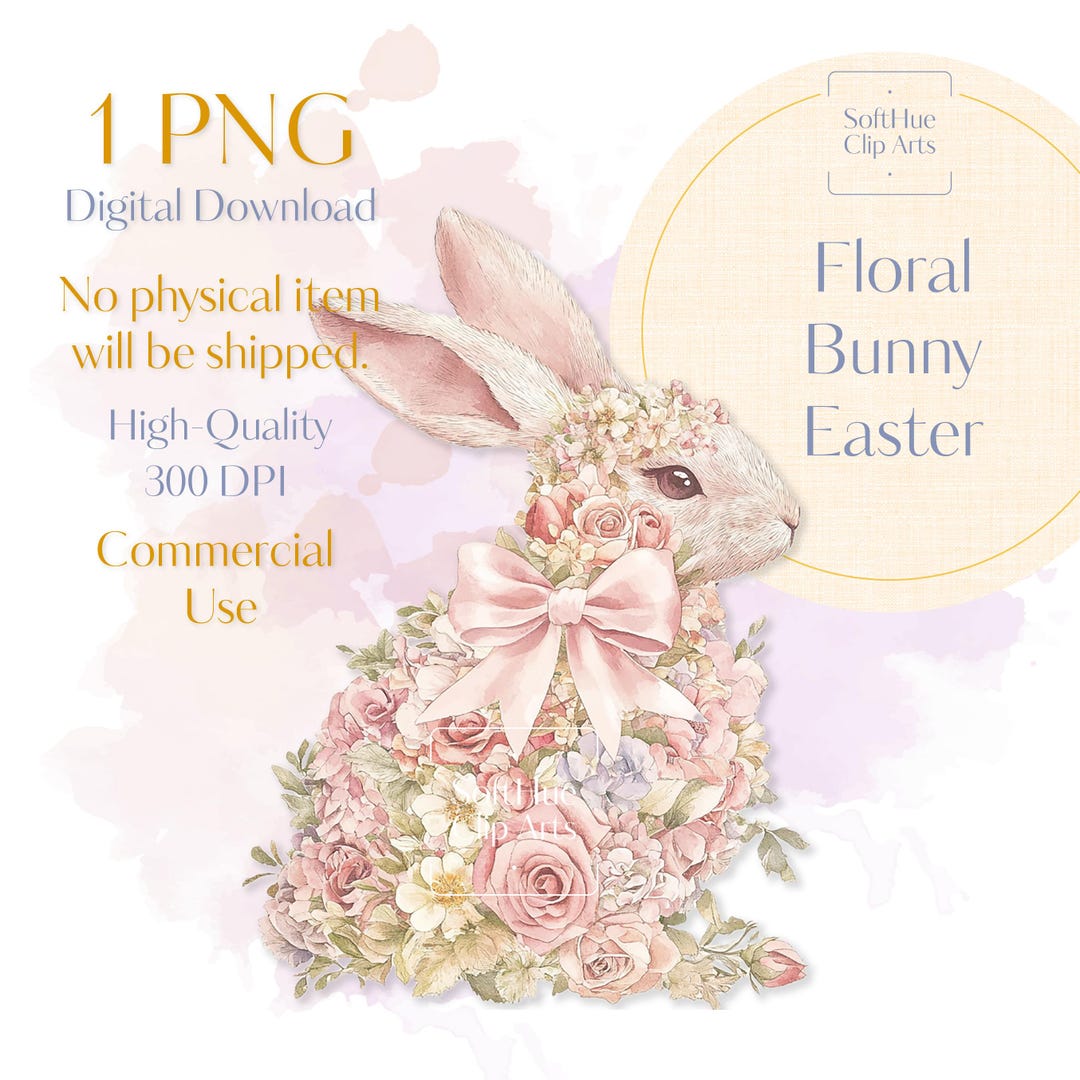 Floral Bunny Easter PNG, Coquette Bow Bunny Clipart, Watercolor Spring ...