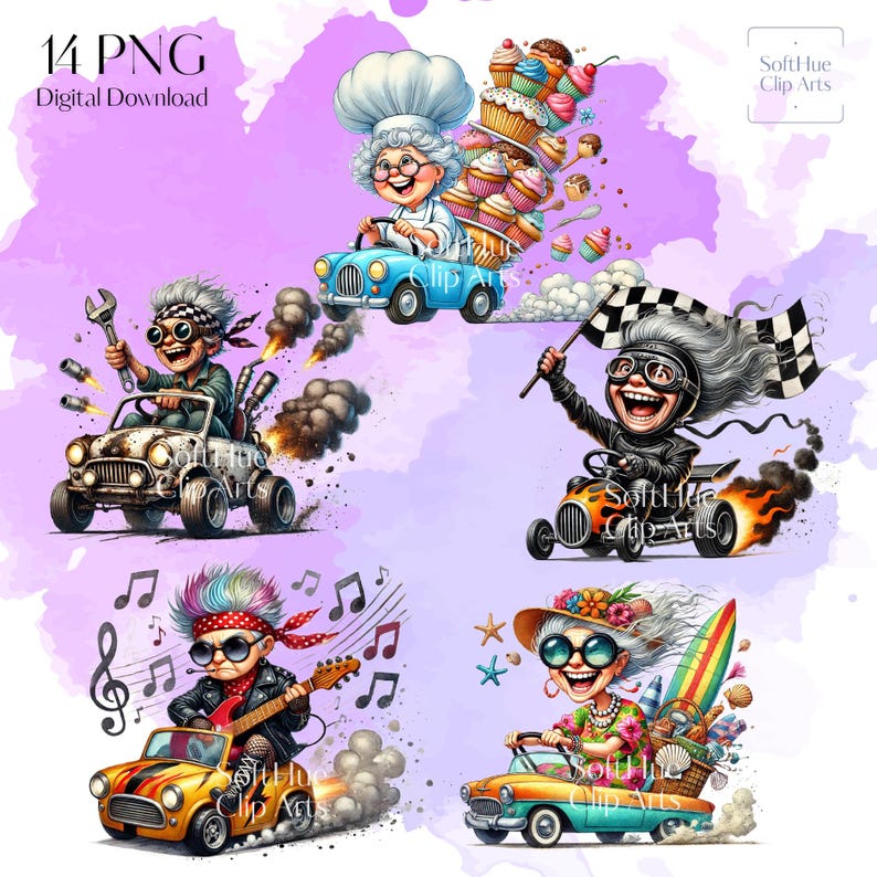 Crazy Granny Driving Car Clipart Bundle, Funny Grandma PNG, Sassy Old ...