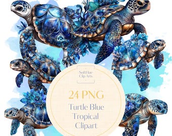 Tropical Sea Turtle Clipart Bundle, Sea Turtle clipart, Tropical designs, Watercolor clipart with transparent background