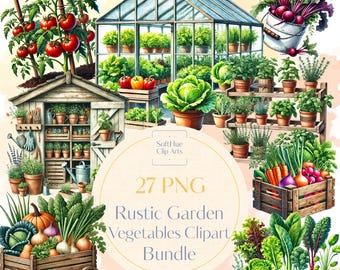 27 Rustic Garden Vegetables Clipart PNG Bundle – Farm Fresh Watercolor Veggies, Digital Download, Commercial Use
