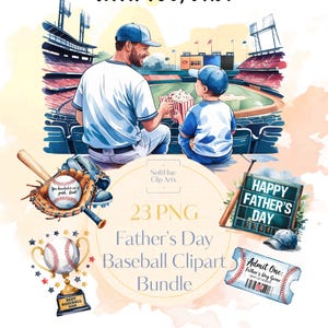 Pacchetto di clipart di baseball per la festa del papà, papà e figlio che giocano a baseball PNG, grafica a sublimazione di sport ad acquerello per la festa del papà