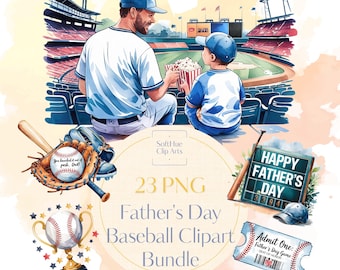 Father's Day Baseball Clipart Bundle, Dad and Son Playing Baseball PNG, Watercolor Sports Father's Day Sublimation Graphics