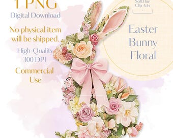 Paashaas bloemen PNG, clipart coquette strik konijn, aquarel lentehaas, vintage pastel konijntje, schattige digitale download Pasen