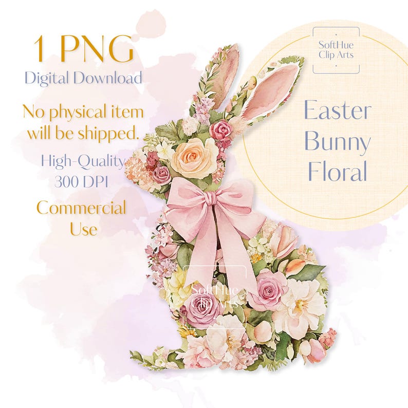 Easter Bunny Floral PNG, Coquette Bow Rabbit Clipart, Watercolor Spring ...