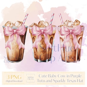 Coquette Iced Coffee PNG Bundle | Trendy Coffee with Bows Clipart | Cute Aesthetic Iced Latte Sublimation | 3 PNG Files for Shirt & Tumbler