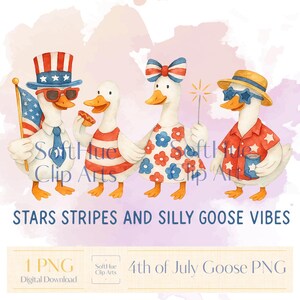 4th of July Goose PNG | Patriotic Silly Goose Clipart | Stars and Stripes American Goose | Independence Day Digital Download