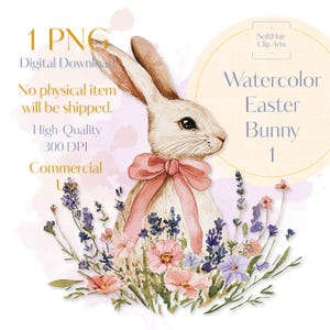 Watercolor Easter Bunny PNG, Spring Rabbit Clipart, Coquette Bow Bunny, Floral Bunny Sublimation, Cute Vintage Bunny Digital Art