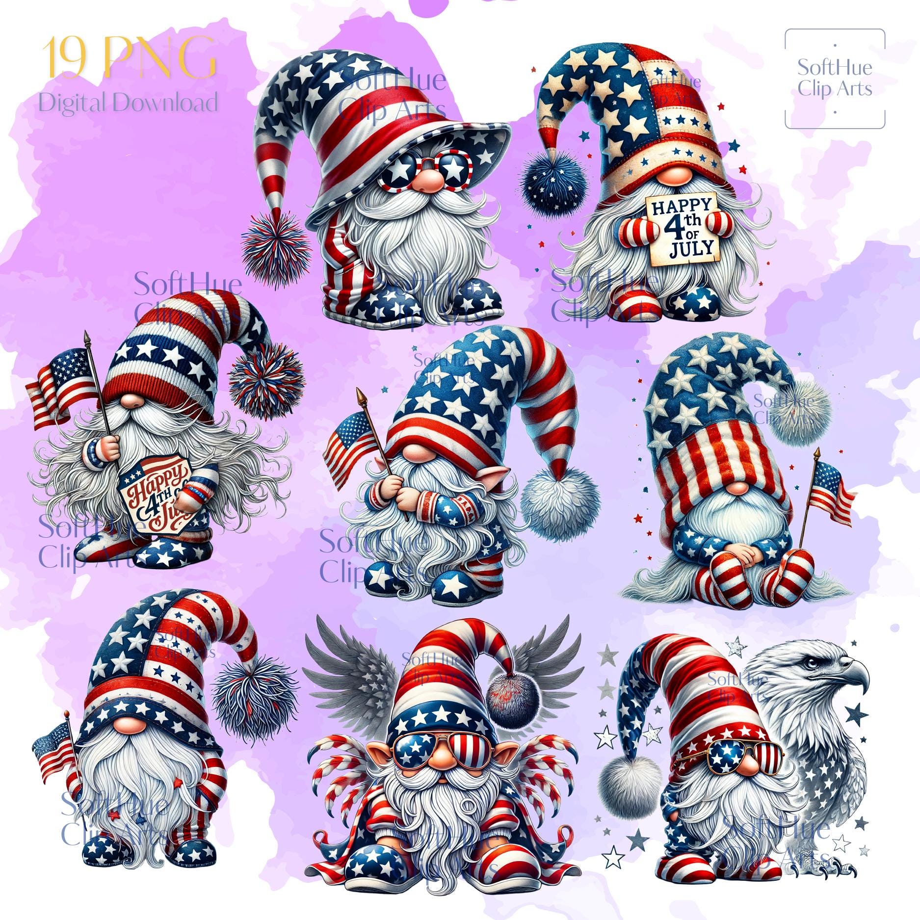 4th of July Gnome Clipart Bundle | Patriotic Gnome PNG | Independence ...