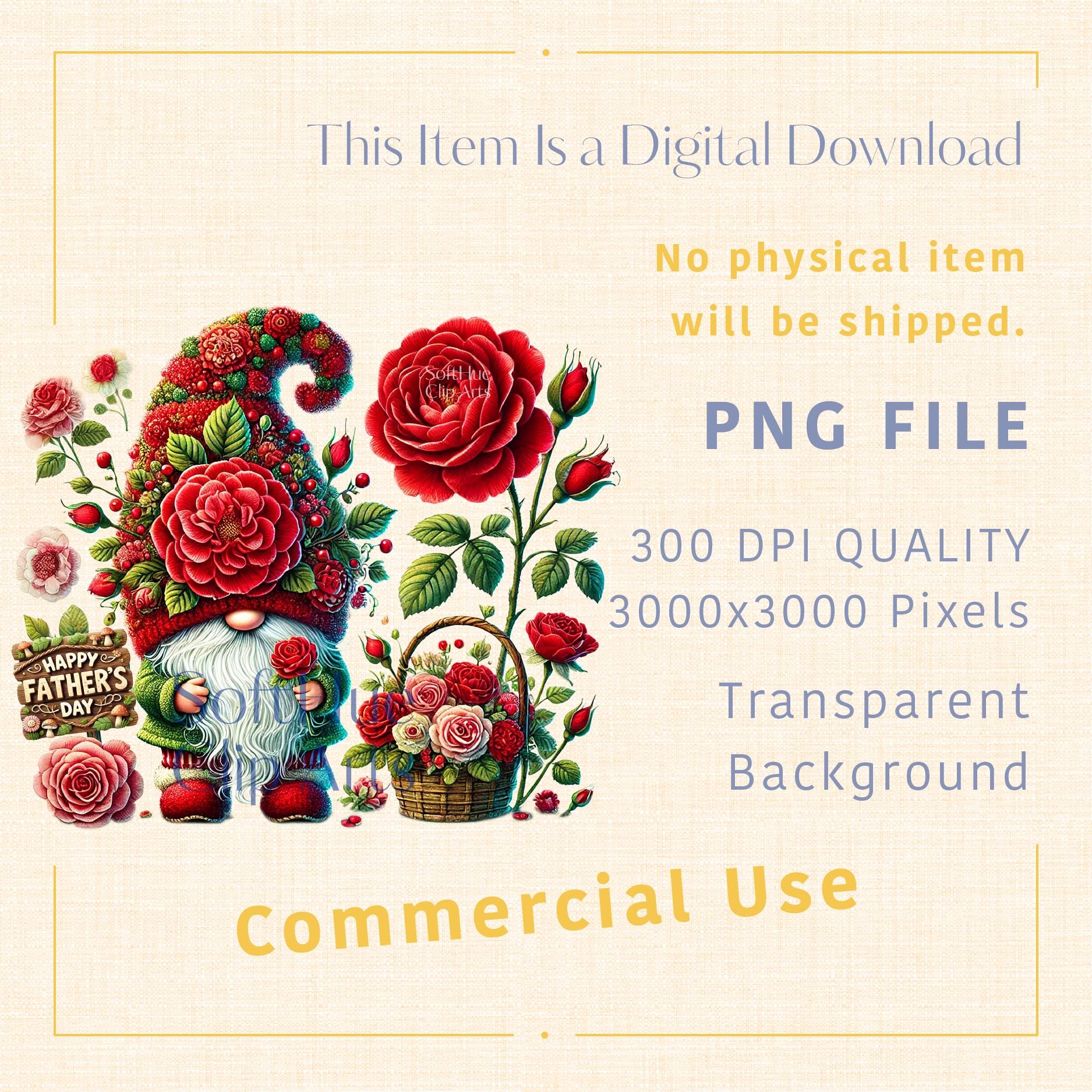 Father’s Day Gnome Clipart Bundle | Cute Rose Garden Gnomes PNG ...