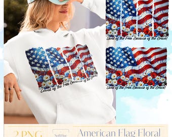 American Flag Floral PNG, 4th of July Sublimation Design, Patriotic USA Flag Clipart, Memorial Day PNG, Red White Blue Flowers, Independence
