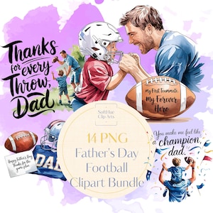 Vatertag Fußball Clipart Bundle, Vater und Sohn Aquarell PNG, Sport Vatertag Sublimationsgrafiken, 14 PNG-Dateien