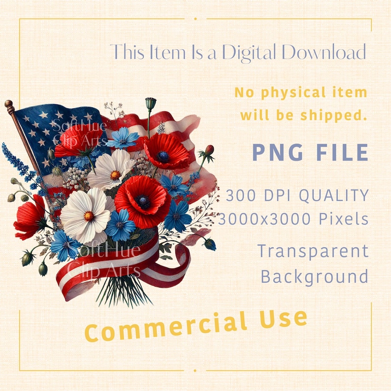 12 Patriotic PNG Clipart, 4th of July Watercolor Bouquets, Independence ...