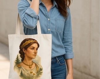 Girl Portrait Tote Bag, Fashion Illustration, Modern Female Decor