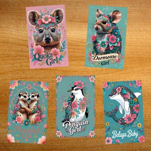 Estampados de animales encantadores con flores: listos para imprimir, póster grande de animales, archivo digital para impresión bajo demanda, decoración del hogar.