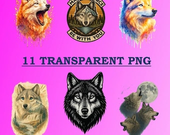 Wolf Prints Bundle, Digital Art Collection (11 Transparent PNGs)