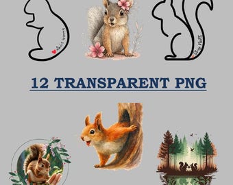 Squirrel PNG Prints Collection, Trendy Gallery Wall Art Bundle