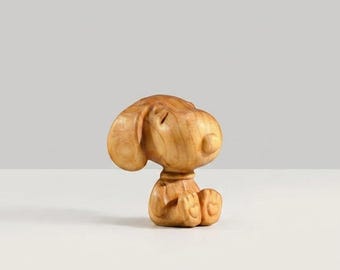 Hand Carved Wooden Snoopy Figurine, Minimalist Dog Statue, Wood Carving Gift