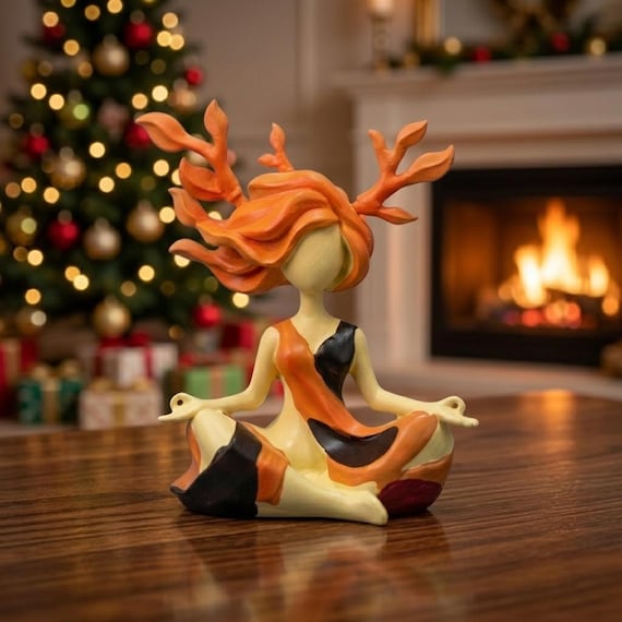Handcrafted Nature Goddess Statue - Minimalist Autumn Meditating Figurine - Spiritual Yoga Decor, Unique Gift for Yoga Lovers