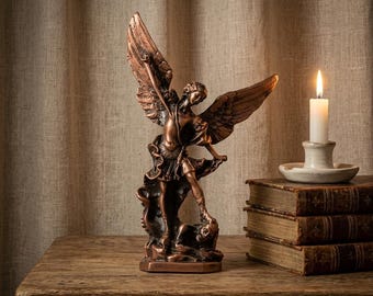 St Michael Archangel Statue - Bronze Finish Spiritual Decor - Religious Protection Gift