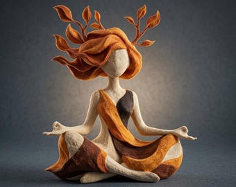 Estatua artesanal de la Diosa de la Naturaleza - Figura minimalista de meditación otoñal - Decoración espiritual para yoga, regalo único para amantes del yoga