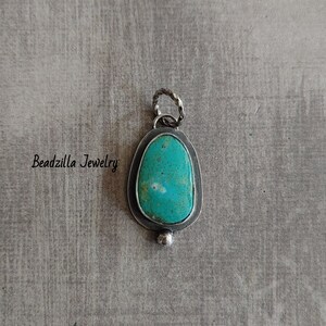 Royston Turquoise Sterling Silver pendant with "raindrop" & large twisted loop for chain or beads -- handmade by Beadzilla Jewelry