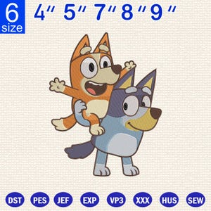 Bluey Embroidery Design, Cartoon Dog Embroidery, Sibling Love Pattern, Digital Embroidery File, Machine Embroidery, Instant Download
