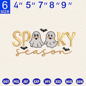 Spooky Season Halloween Embroidery Design, Digital File - 5 sizes - Download now.